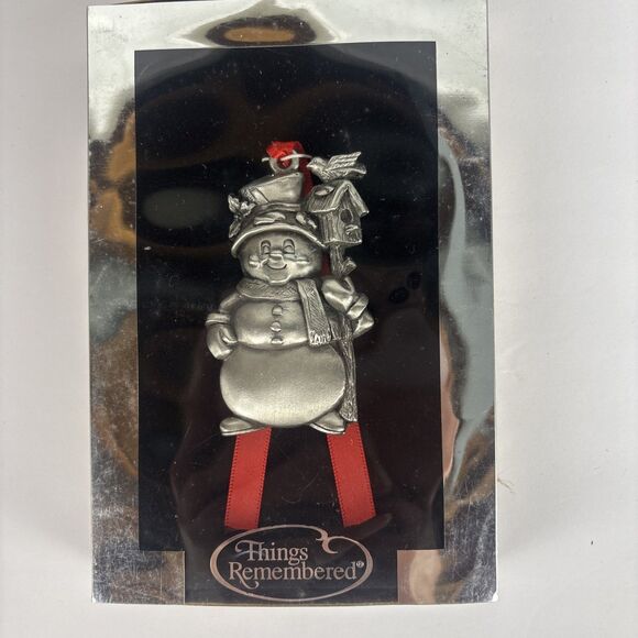 Things Remembered Snowman Ornament Birdhouse Pewter 2001 - Picture 1 of 5